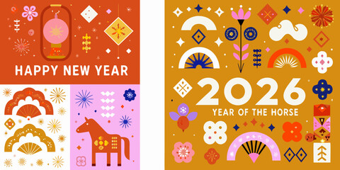 Happy new year 2026 year of the horse chinese zodiac celebration with festive decorations