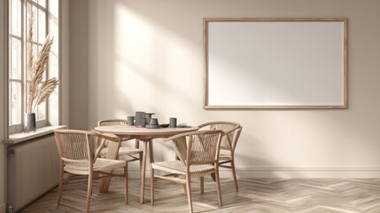 Minimalist Dining Room with Wooden Table and Chairs in Bright Natural Light