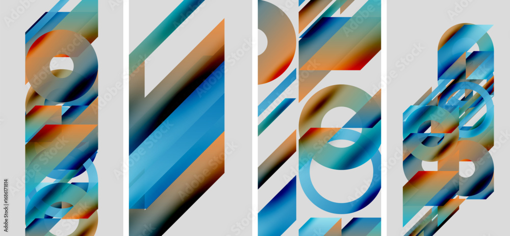 Aufkleber abstract geometric composition. diagonal lines, circles, rectangles create dynamic visual effect. wa