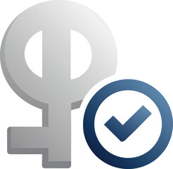 Obraz premium Female gender symbol with a checkmark inside a circle
