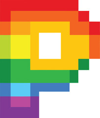 Pixelated letter p in rainbow colors