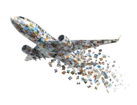 A composite airplane image formed from many smaller pictures