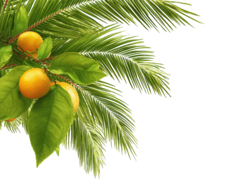 Citrus branch amongst palm fronds