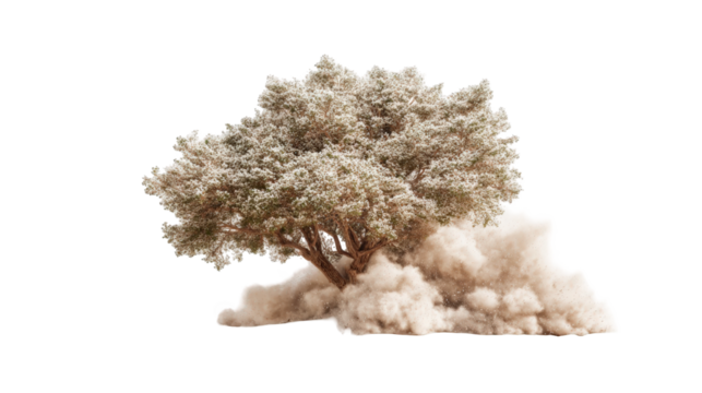 A lone tree engulfed in a cloud of desert dust - Powered by Adobe