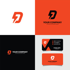 Dynamic D lightning bolt logo design for modern brand identity and impactful business card template mockups