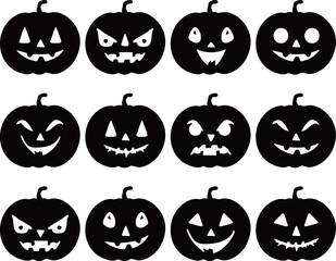 Halloween Pumpkin Face Icon Set