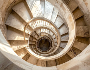 Fototapeta premium Spiral Staircase Seen from Above in Warm Light