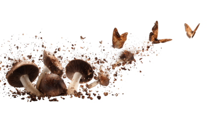 Abstract image of mushrooms emerging from soil