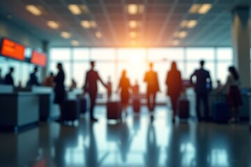 Generative AI: Blurred Airport Travelers Scene.