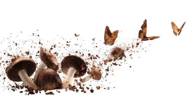 Abstract image of mushrooms emerging from soil