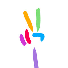 Abstract hand gesture illustration with multicolor brush strokes on transparent background