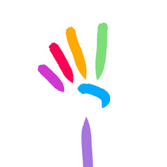 Rainbow palm symbol abstract brush stroke design on transparent background