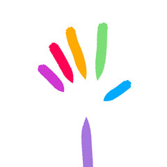 Open hand abstract rainbow brush stroke design illustration on transparent background