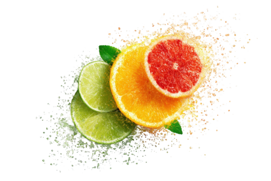 Vibrant citrus slices atop a speckled backdrop - Powered by Adobe