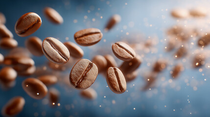 Obraz premium Roasted coffee beans scattering from industrial roaster chute.