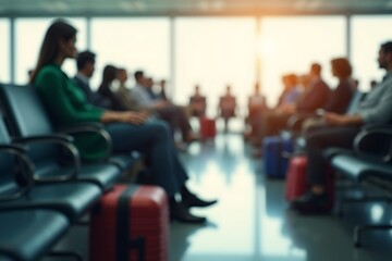 Generative AI Airport Waiting Passengers Photo.
