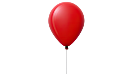 vivid red balloon standing tall with black string on white background