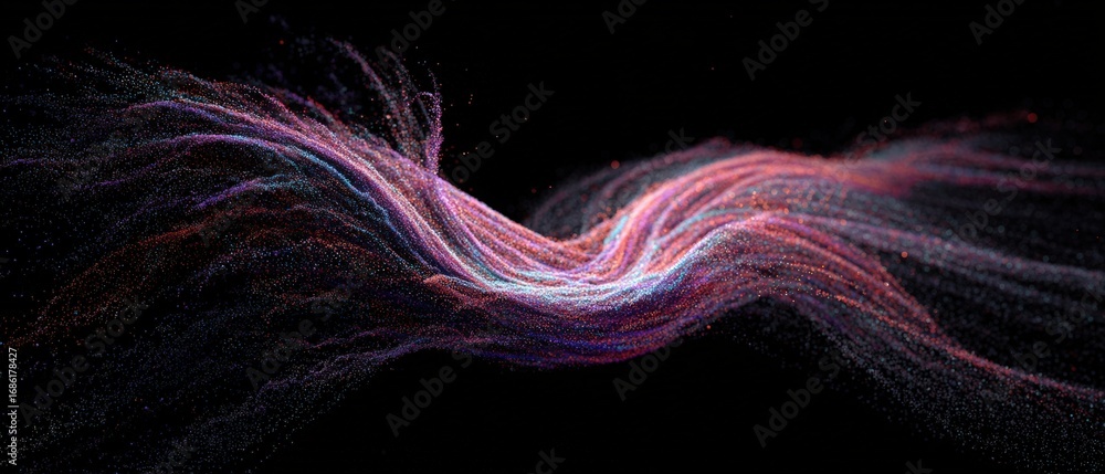 Poster abstract flowing colorful lines creating dynamic movement and energy in a dark space for modern digi