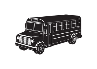 Silhouette school bus vector illustration, black transportation vehicle icon isolated on white background.