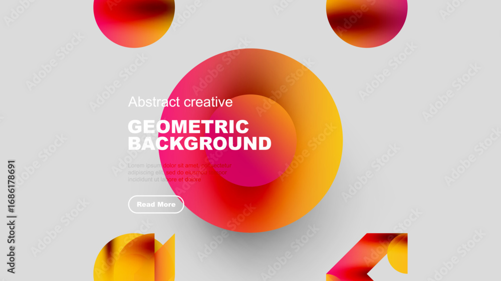 Poster abstract geometric background features vibrant overlapping circles, gradients. text block present wi
