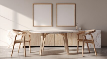 Minimalist Light Wood Dining Table with Two Chairs in Modern Interior