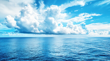 Obraz premium A cruise ship gliding across the deep blue ocean with dramatic clouds above.