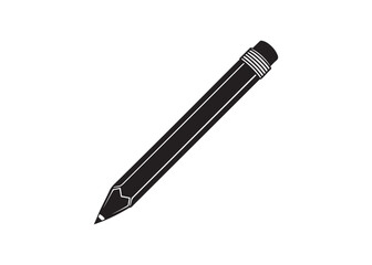 Pencil silhouette vector illustration, black outline pencil icon isolated on white background.
