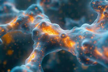 Abstract glowing neuron network showcasing advanced biology science, cuttingedge technology, and data connection. Visualizing cellular energy flow for brain research.