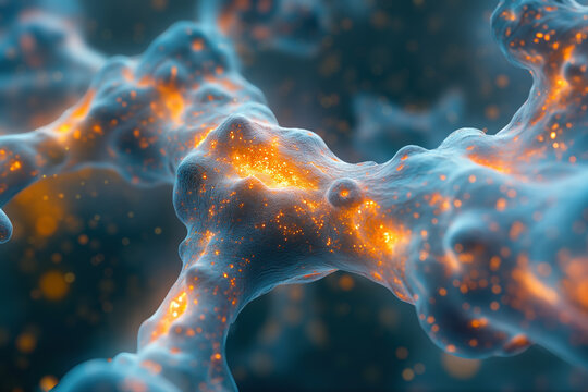 Abstract glowing neuron network showcasing advanced biology science, cuttingedge technology, and data connection. Visualizing cellular energy flow for brain research.