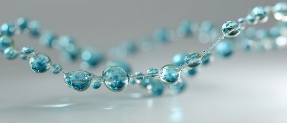 Obraz premium Close-up of delicate blue glass beads on a st with reflective surface for jewelry design and craft projects