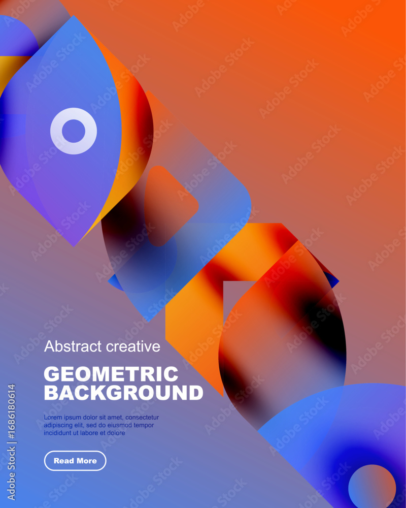 Aufkleber vibrant abstract composition. overlapping geometric shapes create dynamic visual effect. purple, ora