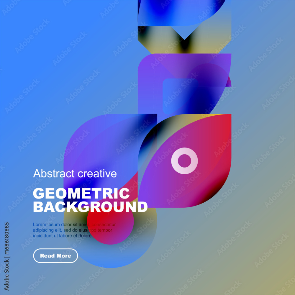 Poster vibrant abstract composition. overlapping shapes create dynamic visual effect. blue dominates, accen