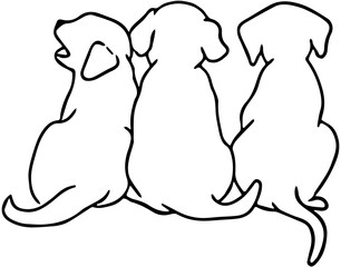 black line silhouette of a family of dogs sitting