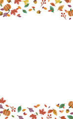 Vertical Autumn Frame with Pumpkins and Colorful Leaves – Watercolor Style