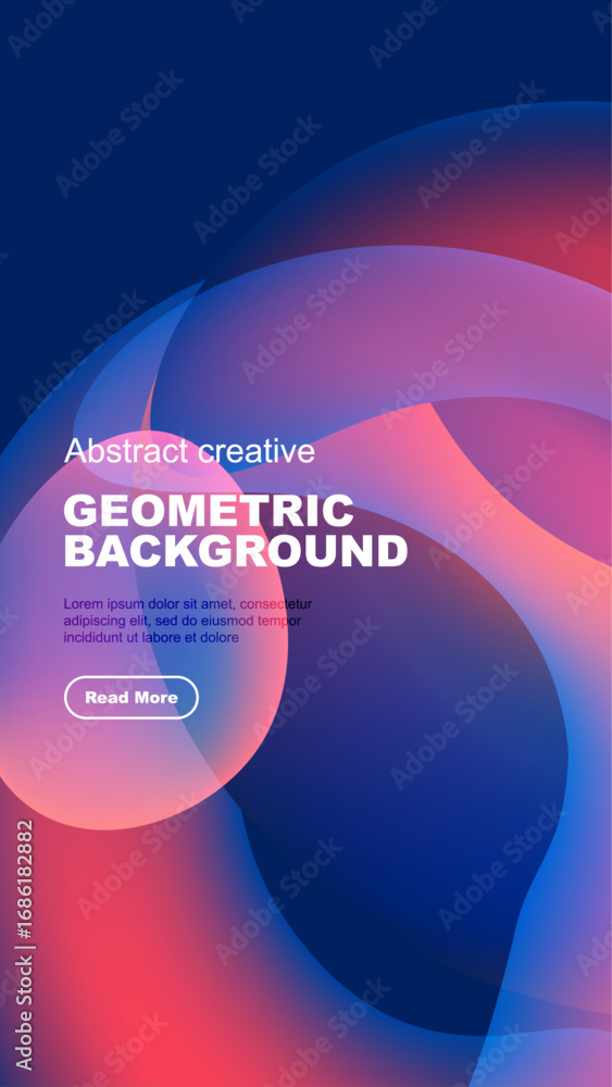 Poster vibrant abstract shapes overlap, creating dynamic colorful background. text promotes geometric desig