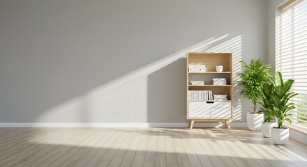 Modern Interior Design with Bookshelf and Plants