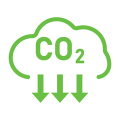 CO2 emission reduction Carbon Gas with green cloud flat icon emblem. Carbon dioxide neutrality design icon. vector illustration.