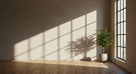 Obraz premium Modern Interior with Plant and Sunlight