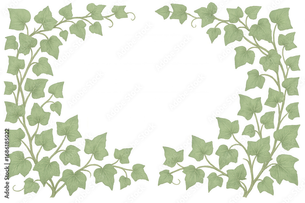 Poster elegant ivy branches forming a decorative frame on a transparent background, perfect for adding a to