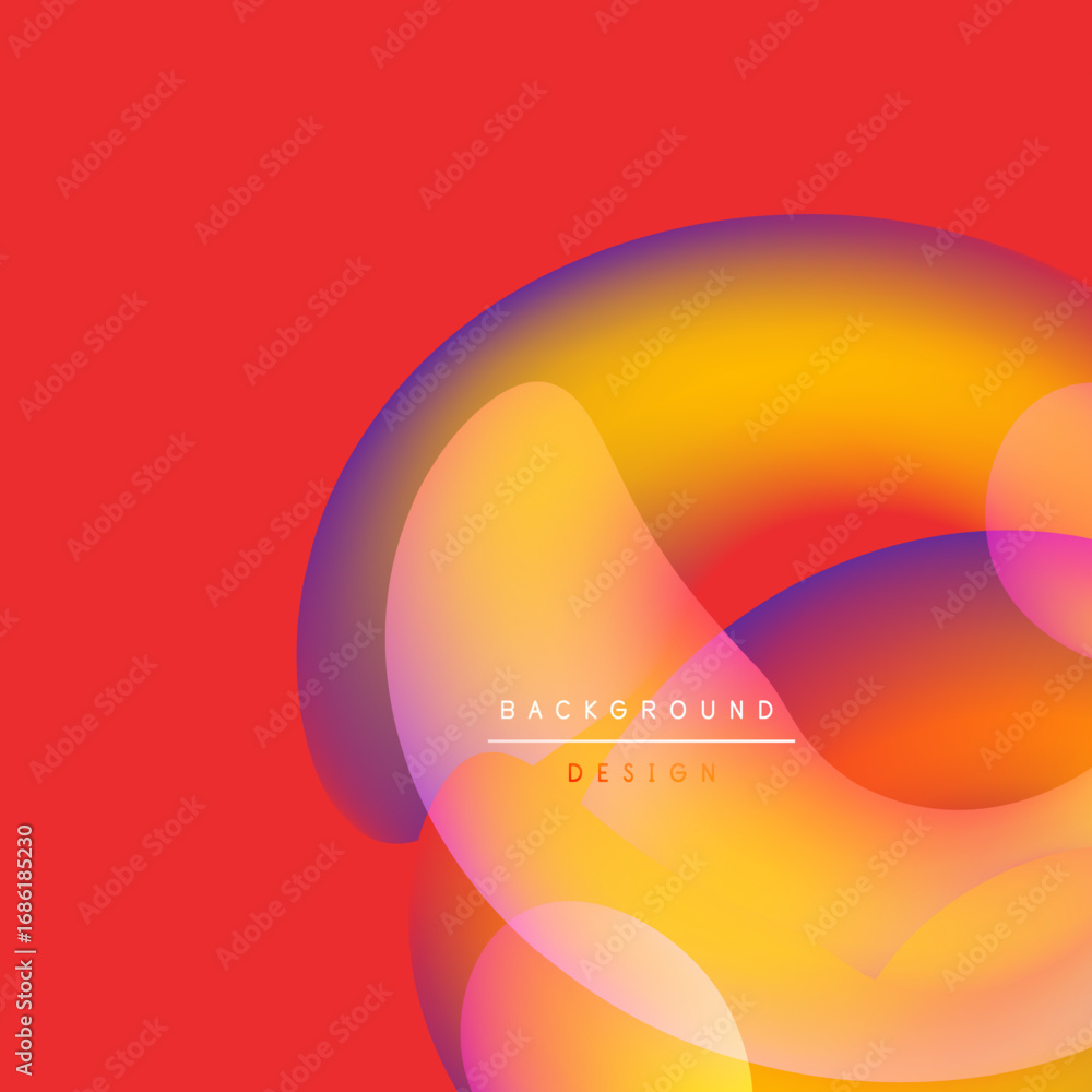 Poster abstract vibrant shapes overlap, creating warm color gradients. red background provides contrast, mo