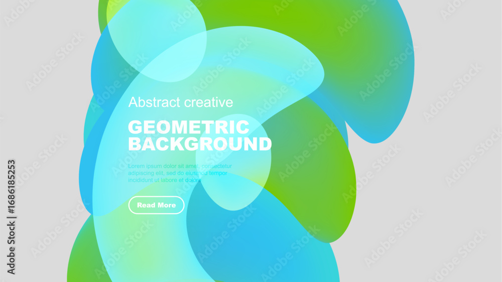 Poster abstract geometric background features overlapping colorful shapes. text promotes creative design, i