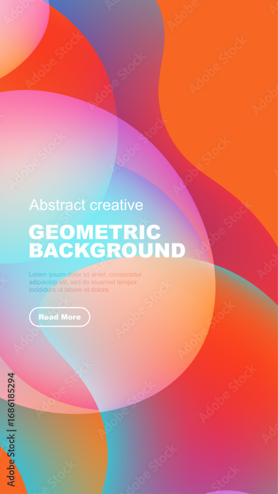 Poster vibrant abstract shapes overlap black background. text block present, inviting further exploration. 