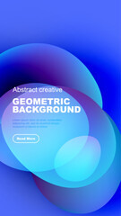 Abstract design features vibrant blue shapes over dark background. Text promotes geometric concepts, inviting further exploration.