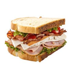 Ham and cheese sandwich isolated on a transparent background
