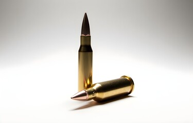 Two Gold and Silver Bullets on White Background