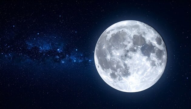 Large, glowing moon in dark, space background, Generated with AI.