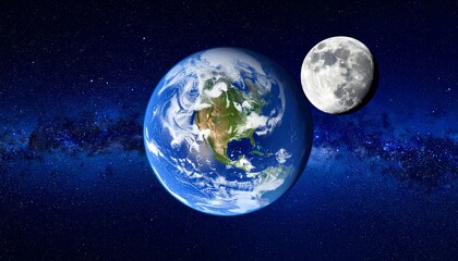 Obraz premium Earth and Moon together in Space, Generated with AI.