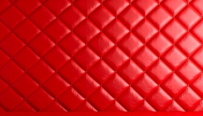 A vibrant red quilted fabric showcases a pattern of repeating diamond shapes.
