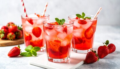 Refreshing strawberry ice drinks, Generated with AI.