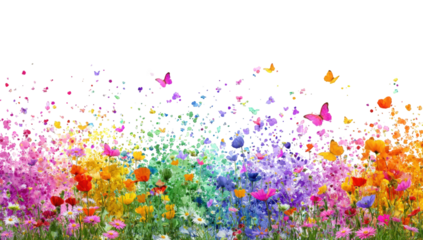 Vibrant rainbow flower field